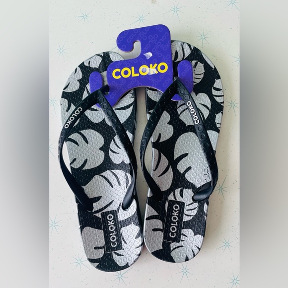 Brand NEW Coloko flip flops flats sandals black silver size 7 women’s 38EU 5UK - Picture 1 of 5